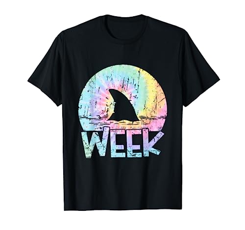 Retro Shark Fin Week 2023 Shark Lover Ocean Wildlife Tie Dye T-Shirt