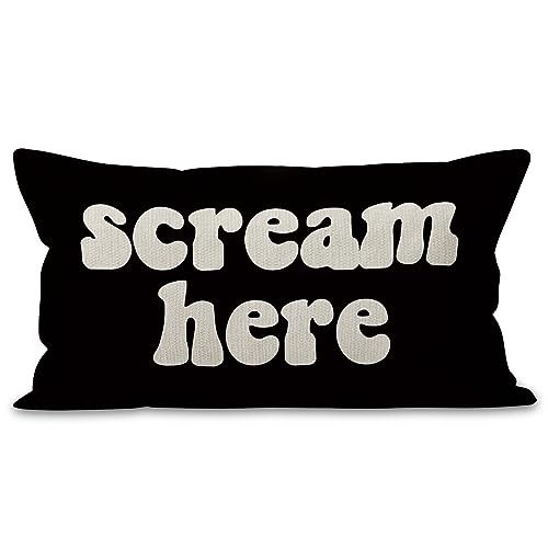 Mancheng-zi Funny Scream Decor, Scream 12x20 Pillow Cover, Fun Pillows,Fun Throw Pillows,Funny Throw Pillows,Fun Decorative Pillows,Scream Here Funny Humor Throw Pillow Case(Black)