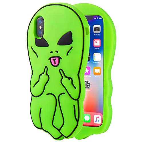 Jowhep Case for iPhone Xs/X Silicone Carton Design Cute Cover Fashion Funny Kawaii Skin Protective Accessories Shell Shockproof Scratch Resistant for iPhone X/Xs Cases for Kids Teens Green Alien 5.8“