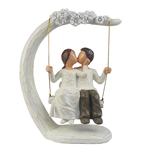 jinhuoba Romantic Couple Figurines in Love, 9' Hand Painted Sweet Loving Together Couple Sculpture Statue to Remember Beautiful Moment, Best Gifts for Valentine's Day Anniversary Weddings