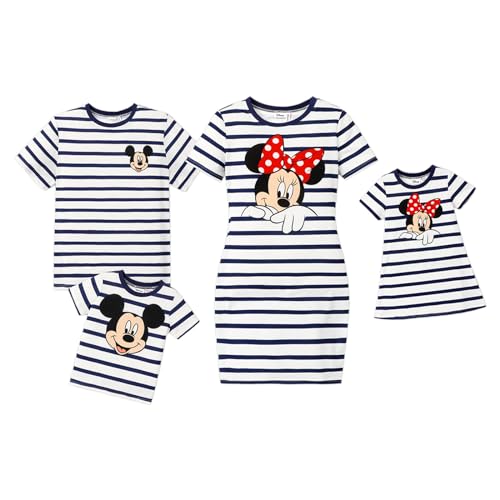 Disney Mickey and Friends Family Matching Stripe Short-Sleeve Dresses and T-Shirts Sets Stripe Women: L