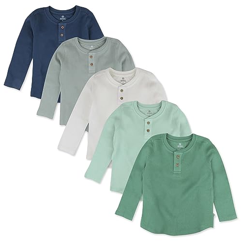 HonestBaby 5-Pack Waffle Henley Long Sleeve Shirts 100% Organic Cotton for Infant Baby and Toddler Boys, Unisex , Good Natured, 2T