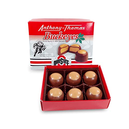 Anthony Thomas, Great Tasting Peanut Butter & Milk Chocolate Buckeyes in Ohio State Buckeyes Box, Deliciously Delightful Snacks, (6 Count)