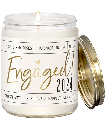 Engagement Gift, Engagement Gifts for Couples -'Engaged 2024' Candle, w/Peony & Rose Wedding Bouquet I Engagement Gifts for Her I Fiance Gifts for Women I Engaged Gifts I 50Hr Burn, USA Made