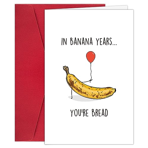 Funny Banana Bread Birthday Cards, Happy Birthday Gifts for Men Women Best Friend, Banana Bread Greeting Card, In Banana Years You’re Bread
