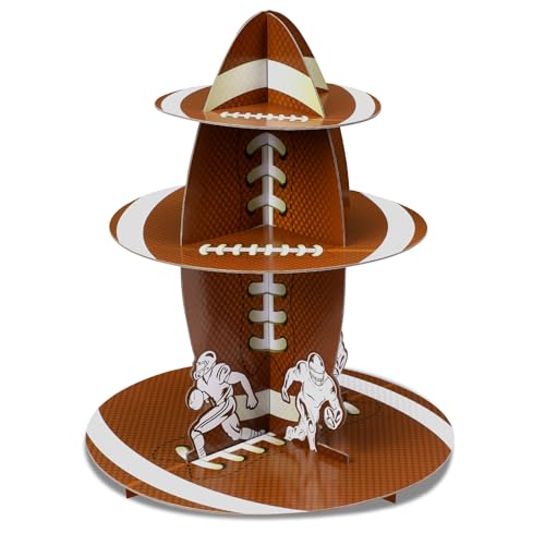 UPINS Football Cupcake Stand Decoration 3-Tier Super Bowl Party Cardboard Cupcake Stand Tower Sports Theme Birthday Party Dessert Stand Football Sports Party Supplies Decor