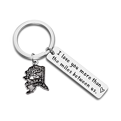 JJTZX I Love You More Than The Miles Between Us Long Distance Relationship State Map Keychain Going Away Gift Travel Gift (Alaska)