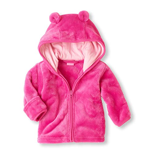 Noubeau Infant Baby Boys Girls Fleece Ears Hat with Lined Hooded Zipper Up Jacket Coat Tops Outwear Overcoat Warm Fall Winte (Pink, Tag size M, US 6-12 Months)