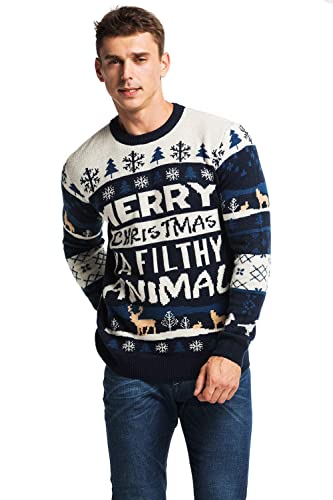 Men`s Ugly Christmas Sweater Unisex Women`s Funny Novelty Santa Pullover for Party Holiday Hijinks Medium