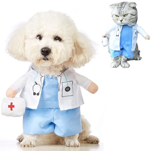 Dog Cat Doctor Costume, Funny Pet Doctor Halloween Costumes for Small Dogs Cats Puppy, Cosplay Party Dog Jeans Clothing Chrismas Clothes Cool Outfit Cat Apparel Cute Uniform (Doctor, Small)