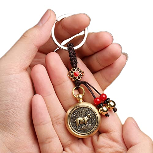 MELD Feng Shui Brass Coins Chinese Zodiac Sheep Key Chain for Good Luck Fortune Longevity Wealth Success