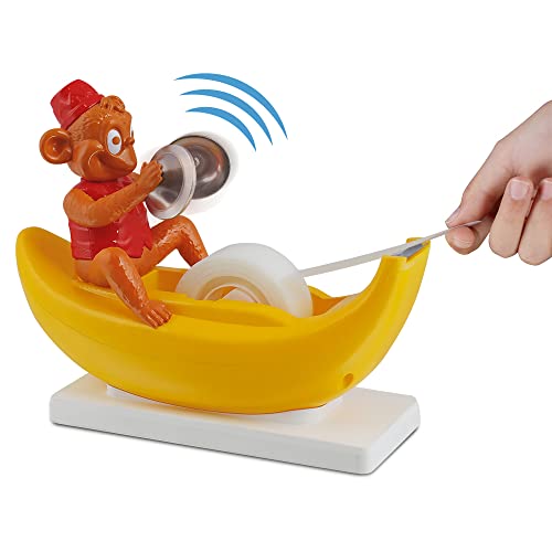 Amazeko Clapping Monkey Tape Dispenser with Cymbals, Fun Animal Desk Decor, 1 in Core, Non-Slip Weighted Banana