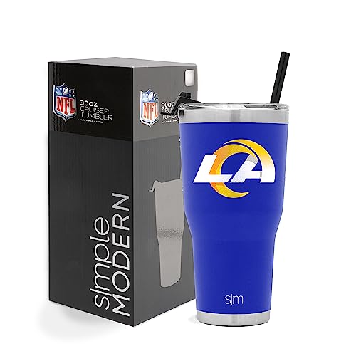 Simple Modern Officially Licensed NFL Los Angeles Rams Tumbler with Straw and Flip Lid | Insulated Stainless Steel 30oz Thermos | Cruiser Collection | Los Angeles Rams