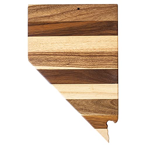 Rock & Branch Shiplap Series Nevada State Shaped Wood Cutting Board and Charcuterie Serving Platter, Includes Hang Tie for Wall Display