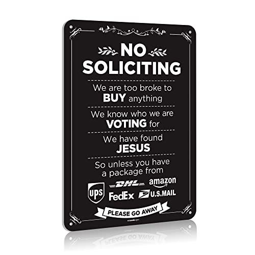 No Soliciting Sign for House Funny 14' X 10' No Soliciting Yard Sign, Bigger Premium PVC, Sun-proof, Rust-free (Black)