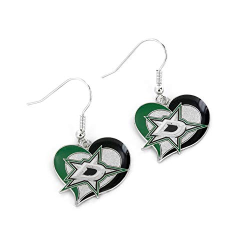 Aminco NHL Dallas Stars Swirl Heart Earrings, Team Color, 2.5
