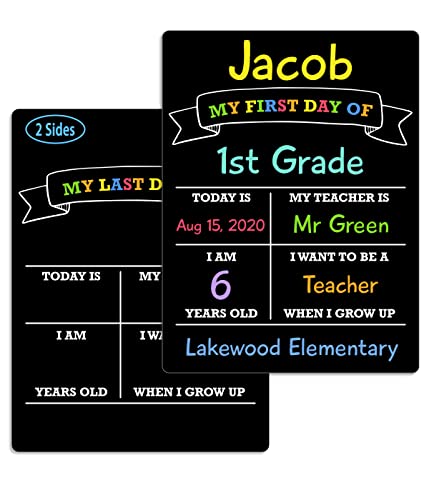 First Day of School Board, 12″x8.5″ Photo Prop Sign (Double Sided), Wet Erase, Flexible and Reusable, 1st Day of School Sign, Back to School Sign …