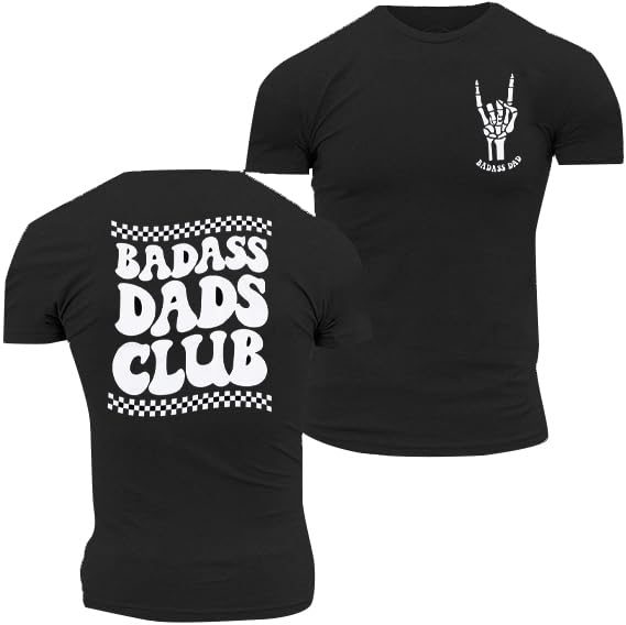 Dad Shirts for Men Badass Dads Club Shirt Skeleton Hand Graphic Tee Funny Casual Short Sleeve Tops Black