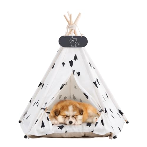 Mooipet Pet Teepee Tent for Dogs & Cats Dog Bed with Thick Cushion Puppies Play House Removable and Washable