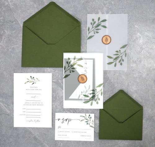 Spelable 30 Set Wedding Invitations With Envelopes And Rsvp Cards,Greenery Wedding Invitations,Include 5x7 inch Fill-in Invitation,Vellum Wrap,Rsvp Card, Self Seal Envelopes,Gold Wax Seal Stickers