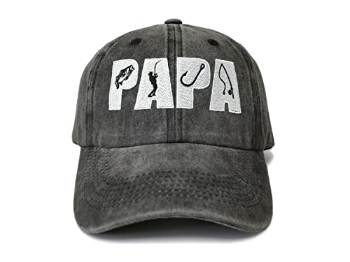 Shenbors Embroidered Papa Baseball Hat, Gifts for Father Dad Who Enjoys Fishing, Washed Black Trucker Snapback Hat for Daddy Pops Pop