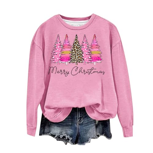 amazon deals of the day Ugly Christmas Sweatshirts for Women Cute Funny 3D Digital Print Xmas Pullover Tops Crewneck Christmas Sweater Shirts christmas tshirts shirts for women Pink 4X