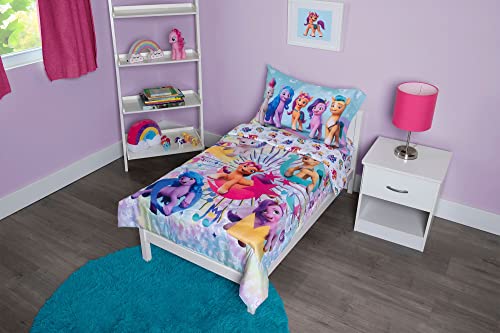 My Little Pony 4 Piece Toddler Bedding Set - Includes Quilted Comforter, Fitted Sheet, Top Sheet, and Pillow Case Character Design for Toddler Bed