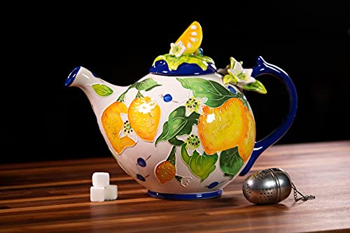 Blue Sky Rutaceae Home Kitchen Lemon Ceramic Teapot 10' 3011978