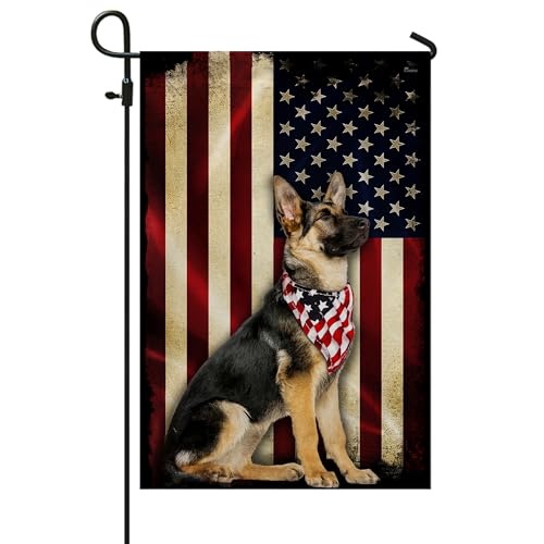 German Shepherd Flag, American Patriot Dog Flag Decorations - Garden Flag 12x18, Decorations For Home, Outside - Patriotic Dog Decor, Double Sided, Heavy Duty Canvas Flag Indoor Outdoor