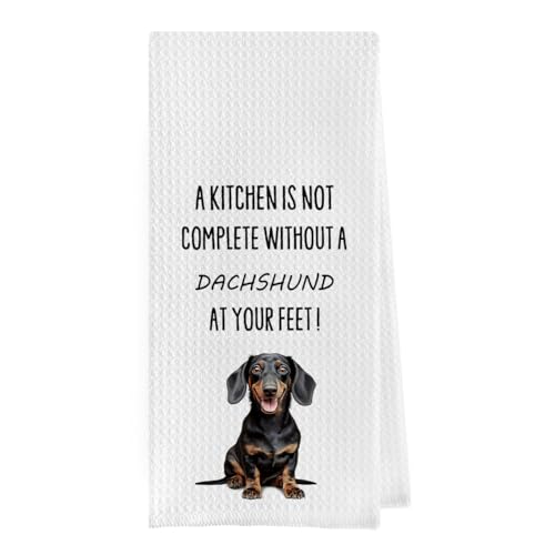 Geqtt Funny Dachshund Dish Towels - Dachshund Waffle Weave Kitchen Towels, Weiner Dog Gifts for Women Hand Towel, Dachshund Lovers Gifts Tea Towel (16×24 Inches)