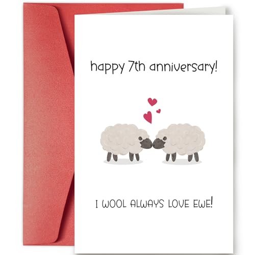 Funny 7 Years Anniversary Card, Wool Anniversary Card for Him Her, Seventh Anniversary Card for Husband Wife, Seven Years Anniversary Card