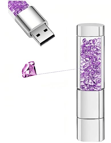 WooTeck 128GB Jewelry Crystal Lipstick USB Flash Drive,High Speed Memory Disk, Purple