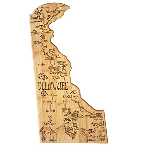 Totally Bamboo Destination Delaware State Shaped Serving and Cutting Board, Includes Hang Tie for Wall Display