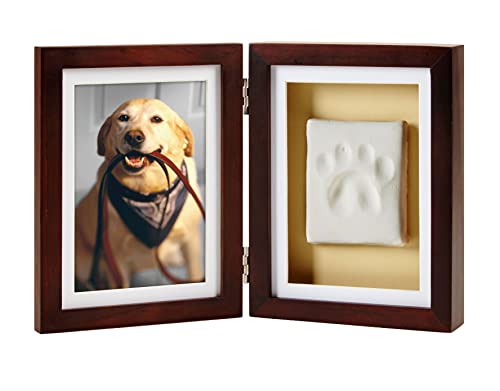 Pearhead Pet Paw Print Photo Frame With Clay Imprint Kit, Pawprint Making Kit, Cat Or Dog Memorial Keepsake Gift, Pet Home Décor, Wooden Tabletop Picture Frame, Espresso