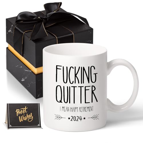 Funny Retirement Gifts for Men Women-Quitter I Mean Happy Retirement Coffee Mugs 2024, Unique Retired Mugs Gift Ideas for Coworkers Office & Family