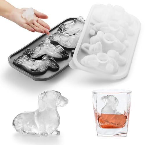 Nax Caki 3D Dachshund Dog Ice Cube Mold Fun Shapes, Dachshund Gifts for Women, Cute Large Craft Ice Mold, Big Dog Ice Cube Trays for Whiskey Cocktails Bourbon