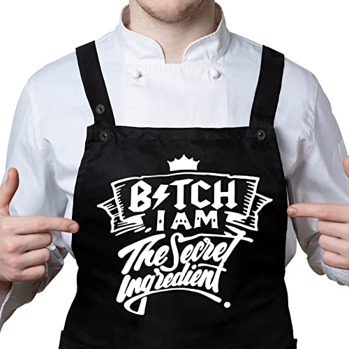 JOYPLUS I Am the Secirt Ingiedient Funny Aprons Birthday Gifts for Men,Women,Husband, Brother, Plus Size Aprons and Grilling BBQ Chef Chef Costume