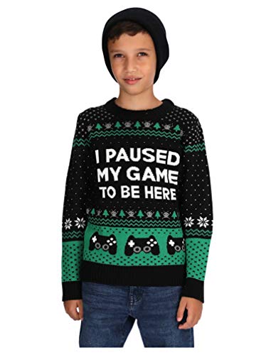 I Paused My Game to Be Here Funny Video Gamer Ugly Christmas Kids Sweater Medium Multicolor