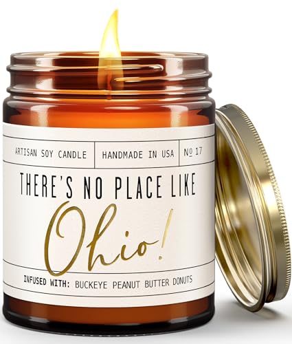 Ohio Gifts, Ohio Decor for Home - 'There's No Place Like Ohio Candle, w/Buckeye Peanut Butter Donuts I Ohio Souvenirs I Ohio State Gifts I 9oz Jar, 50Hr Burn, USA Made