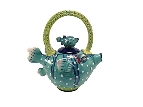 Blue Sky Ceramic Puffer Fish Teapot, 9.5 x 5.5 x 9.5'