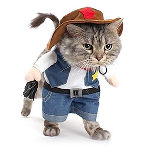 NACOCO Cowboy Dog Costume with Hat Dog Clothes Halloween Costumes for Cat and Small Dog (X-Small) Blue