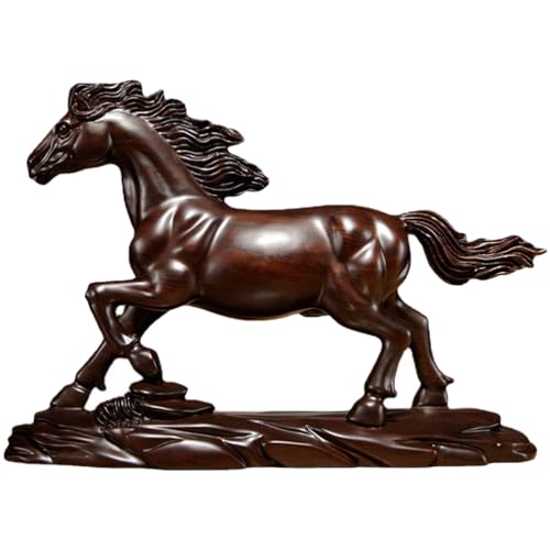 LOGOFUN Wooden Horse Figurine Wood Zodiac Horse Statue Chinese Horse Sculpture Desktop Horse Ornament for Home Office - 12 * 5 * 4cm