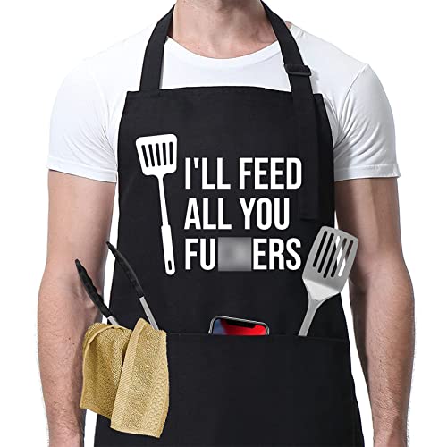 Miracu Funny Cooking Aprons for Men Women - Dad Gifts, Funny Gifts for Men Mom Wife - Mothers Day, Fathers Day, Birthday Gifts for Dad Brother Boyfriend Husband - Cool BBQ Grilling Chef Apron for Men