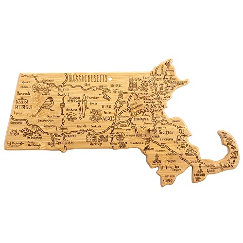 Totally Bamboo Destination Massachusetts State Shaped Serving and Cutting Board, Includes Hang Tie for Wall Display