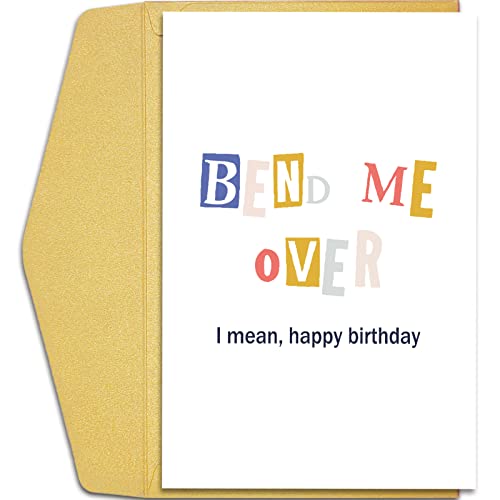 Qiliji Naughty Birthday Card for Husband Boyfriend, Funny Birthday Card for Him Her, Happy Birthday Card for Wife Girlfriend, Bend Me Over Card