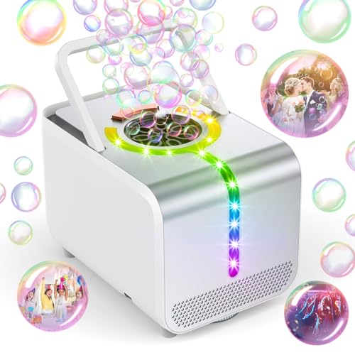 Ednzion Bubble Machine, Durable Automatic Bubble Blower with LED Lights, 20000+ Bubbles Per Minute Bubbles for Kids, Bubble Maker Operated by Plugin or Batteries for Indoor Outdoor Birthday Party