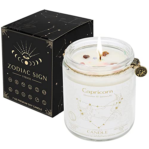 YTENTE Zodiac Sign Candles, Zodiac Crystal Sign Candles,Astrology Scented Candles Best Friends Gifts for Women, Men Sister Brother Zodiac Funny Birthday Gift Candle Jar (Capricorn)