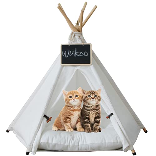 WUKOO Pet Teepee Tent & Houses for Small Dogs or Cats Bed - Portable Puppy Sweet Bed Indoor Outdoor 24 Inch Washable Mini Tents for Pets (White-24 Inch no Cushion) …