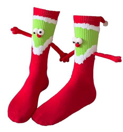 Pingyongchang Christmas Socks for Women Holding Hands Magnetic Santa Cute Funny Christmas Socks-A