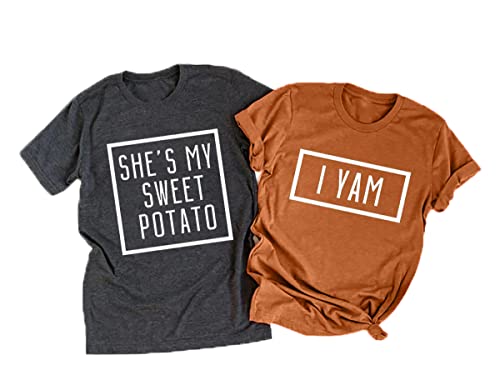 She's My Sweet Potato I Yam Shirt Thanksgiving Matching Couples Shirt for Husband and Wife Casual Short Sleeve Tops (XL, Men Gray)